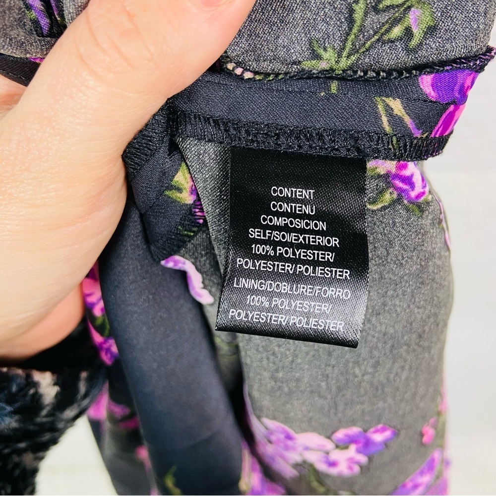 NWT LEYDEN black & purple silky satin floral mini dress size medium - Picture 9 of 17